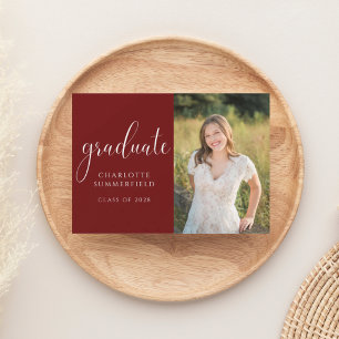 Modern Script Maroon Graduation Photo Invitation