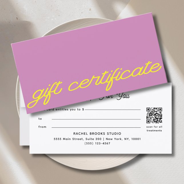 Modern Script Mauve Pink QR Code Gift Certificate (Modern Script Mauve Pink QR Code Gift Certificate)