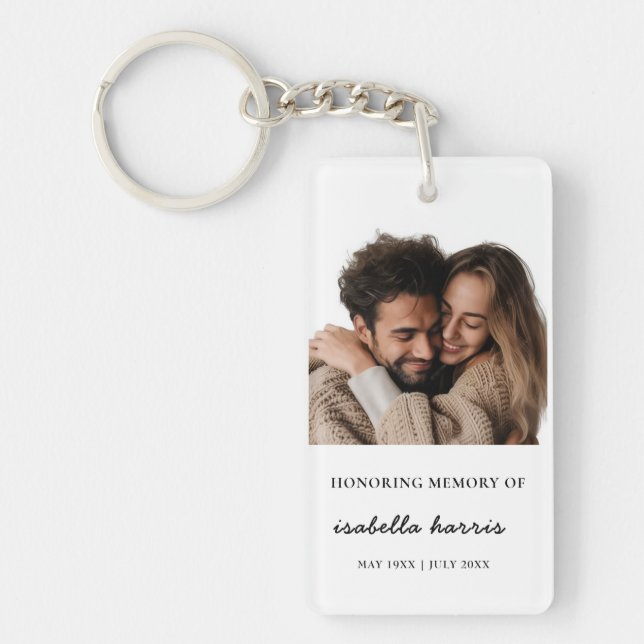 Modern Script Memorial Photo Keepsake Key Ring (Front)