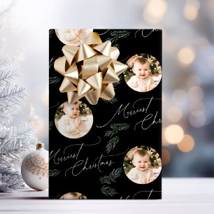 Modern Script Merriest Christmas Family 2 photo Wrapping Paper