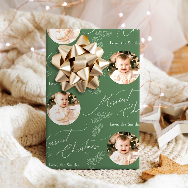 Modern Script Merriest Christmas Family 2 photo Wrapping Paper (Modern Script Merriest Christmas Family 2 photo Wrapping Paper)