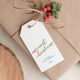 Modern Script "Merriest Christmas" Holiday Photo Gift Tags