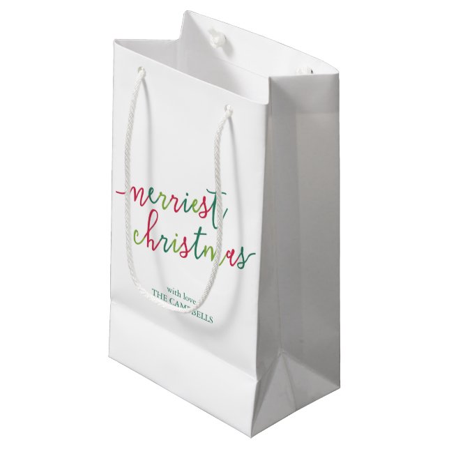 Modern Script "Merriest Christmas"  Small Gift Bag (Front Angled)