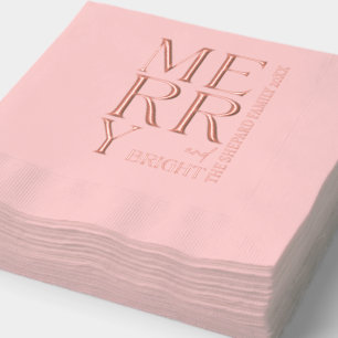 Modern Script Merry and Bright Christmas Xmas Foil Napkins