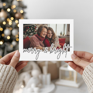 Modern Script Merry & Bright Photo  Postcard