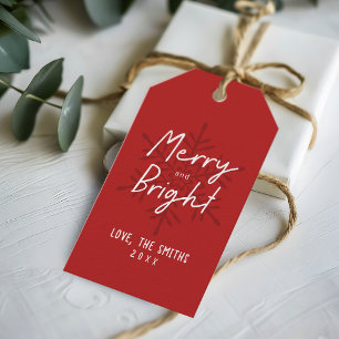 Modern Script Merry & Bright Snowflakes Christmas Gift Tags