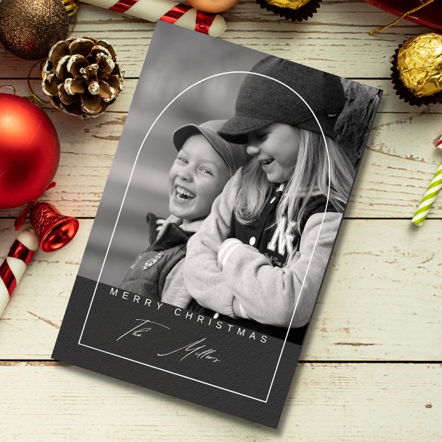 Modern Script Merry Christmas Arch Photo Holiday  Card (Creator Uploaded)
