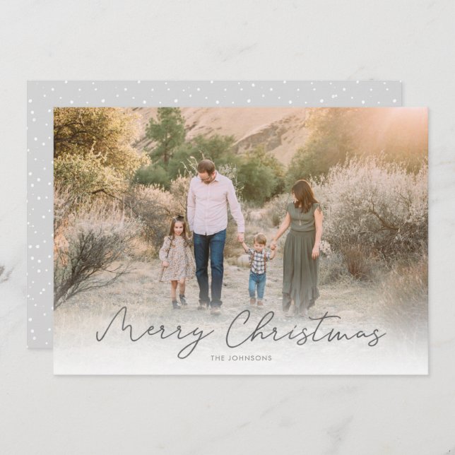 Modern Script Merry Christmas Big Photo Holiday Card (Front/Back)