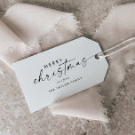Modern Script Merry Christmas Family Holiday Gift Tags<br><div class="desc">These modern script Merry Christmas family holiday gift tags are perfect for a minimalist holiday present. The simple black and white design features unique industrial lettering typography with modern boho style. Customisable in any colour. Personalise them with your name.</div>