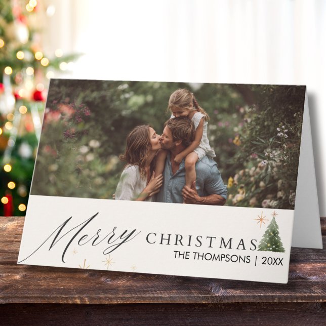 Modern Script Merry Christmas Family Photo Custom  Card (Creator Uploaded)