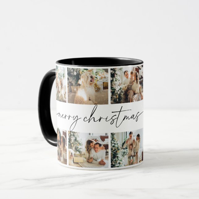 Modern Script Merry Christmas Family Photo Mug (Front Left)