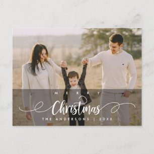 Modern Script, Merry Christmas Family Photo Postcard