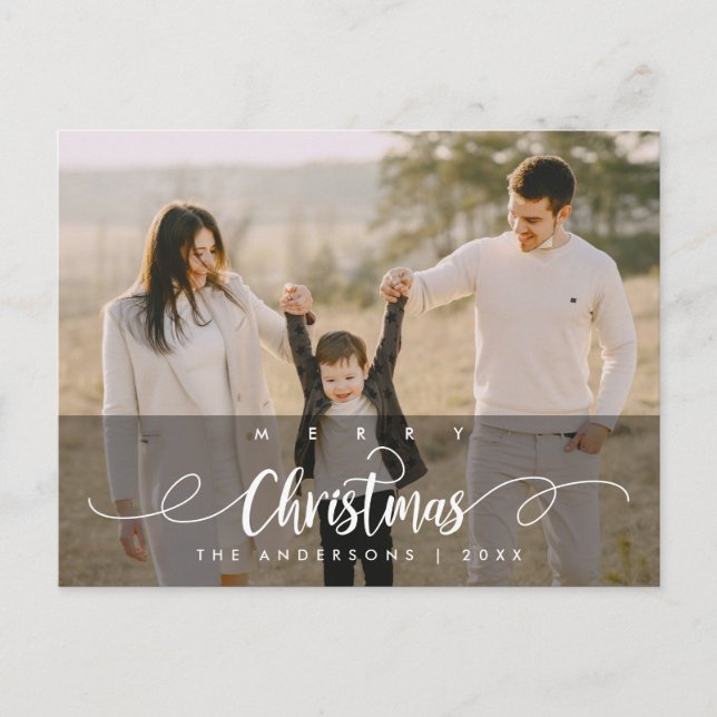 Modern Script, Merry Christmas Family Photo Postcard (Front)