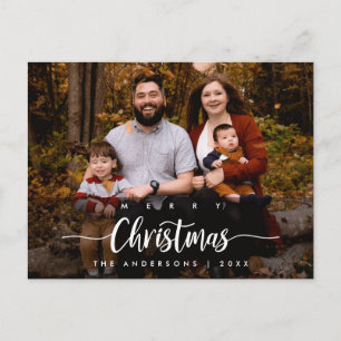 Modern Script, Merry Christmas Family Photo Postcard