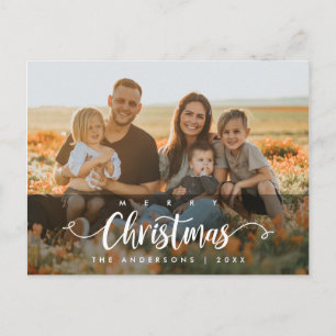 Modern Script, Merry Christmas Family Photo Postcard