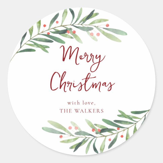 Modern Script Merry Christmas Holiday Classic Round Sticker (Front)