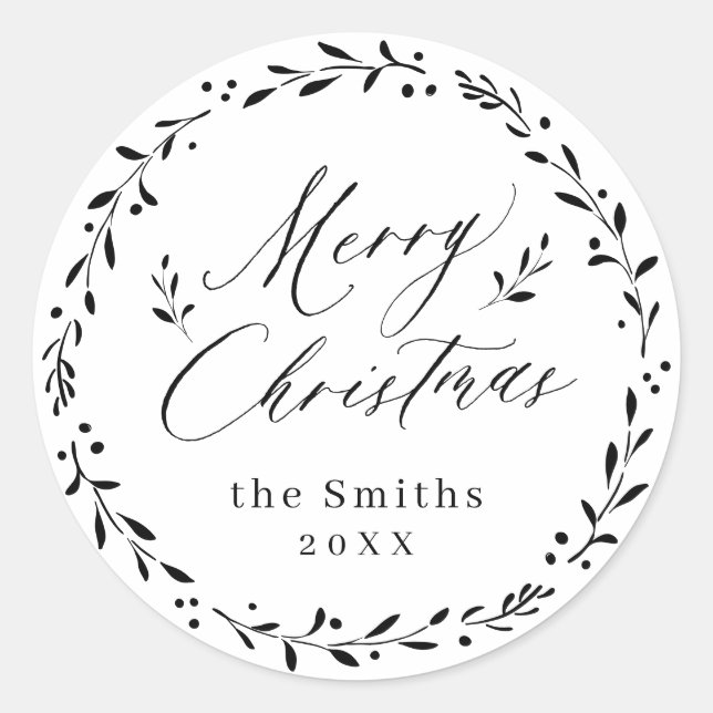 Modern script Merry Christmas Holiday Gift Classic Round Sticker (Front)