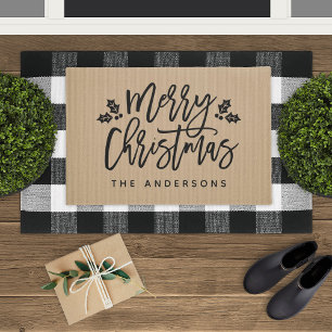 Modern Script Merry Christmas Personalised Doormat
