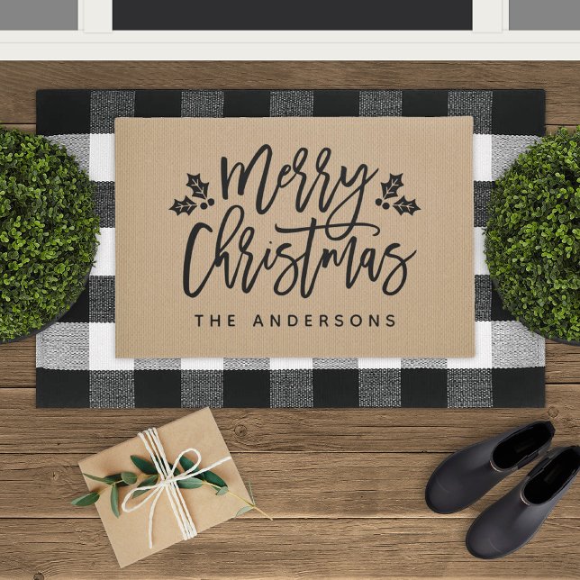 Modern Script Merry Christmas Personalised Doormat (Creator Uploaded)