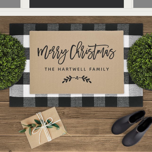 Modern Script Merry Christmas Personalised Doormat (Creator Uploaded)