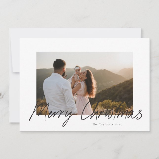 Modern Script Merry Christmas Photo Card  (Front)