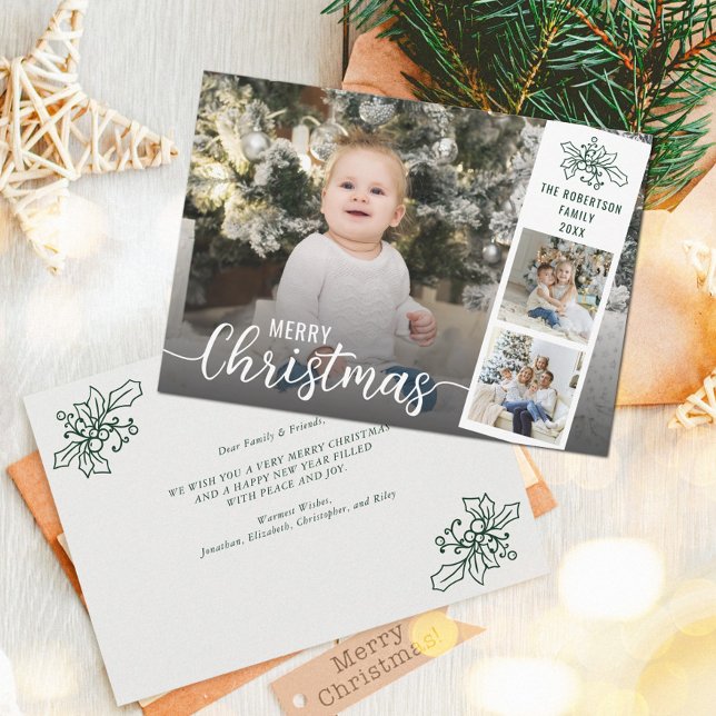 Modern Script Merry Christmas Photo Collage Holiday Card (Creator Uploaded)