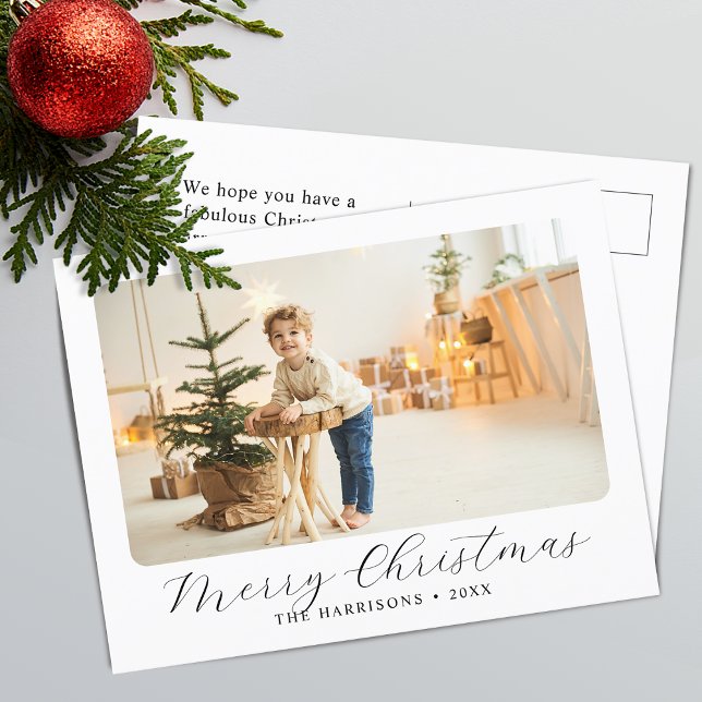 Modern Script Merry Christmas Photo Holiday Postcard (Modern Script Merry Christmas Photo Holiday Postcard)