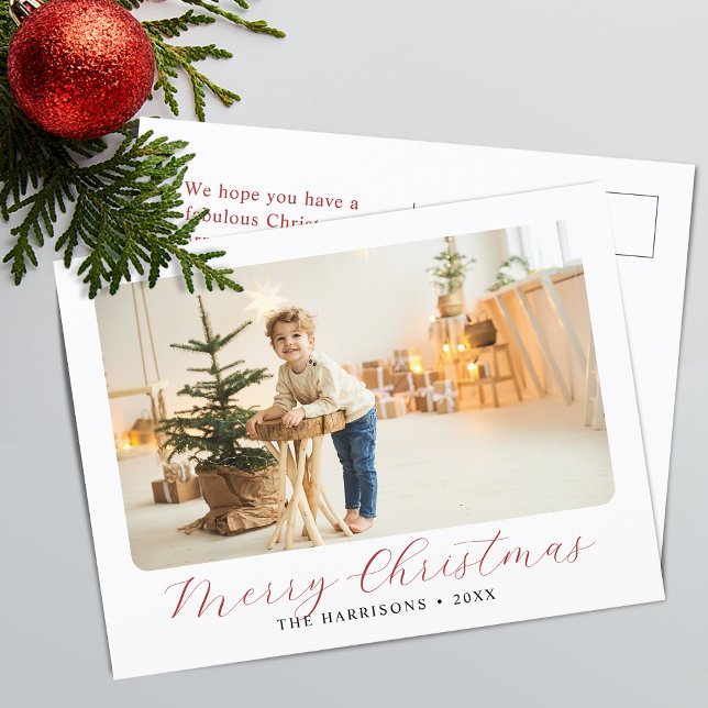 Modern Script Merry Christmas Photo Holiday Postcard (Modern Script Merry Christmas Photo Holiday Postcard)