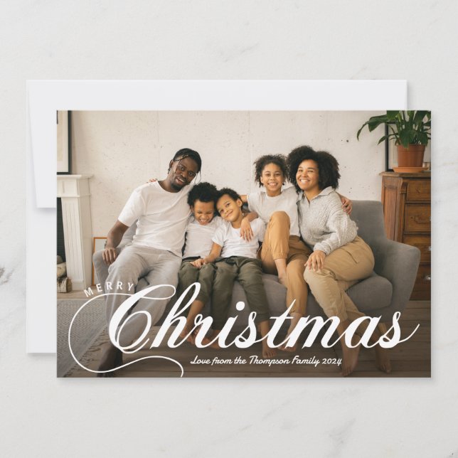 Modern Script Merry Christmas Photo & Message Holiday Card (Front)