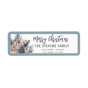 Modern script Merry Christmas pine cone floral