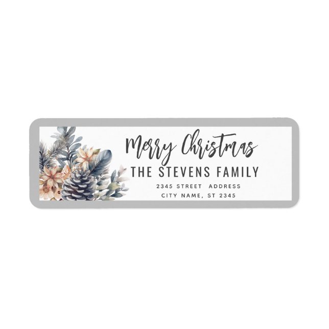 Modern script Merry Christmas pine cone floral (Front)