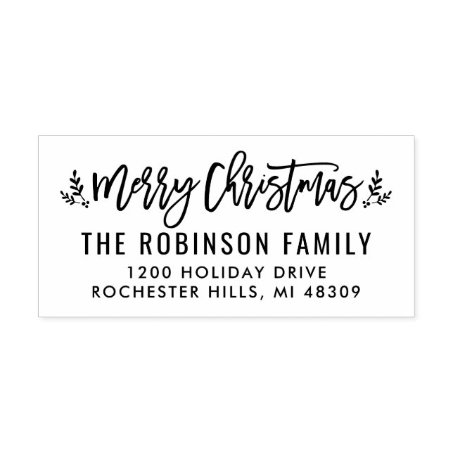 Modern Script Merry Christmas Return Address Rubber Stamp (Imprint)