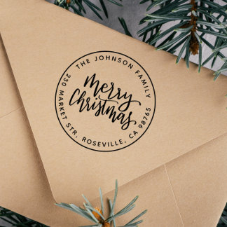Modern Script Merry Christmas Round Return Address Self-inking Stamp