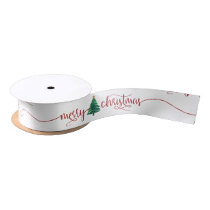 Modern Script Merry Christmas Tree Satin Ribbon