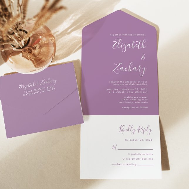 Modern Script Minimal Mauve Wedding All In One Invitation (Creator Uploaded)