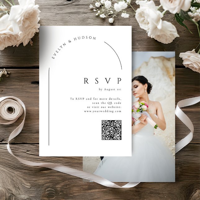 Modern Script Minimal Photo Arch Wedding QR code RSVP Card (Modern Script Minimal Photo Arch Wedding QR code RSVP Card)