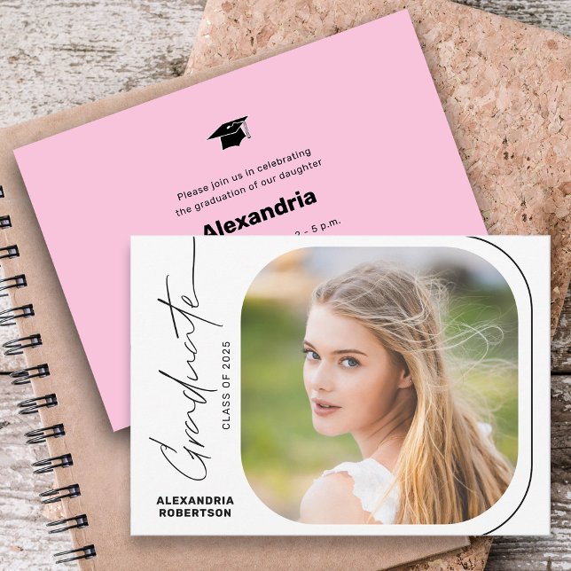 Modern Script Minimal Photo Graduation Party Invitation (Creator Uploaded)