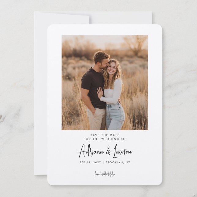 Modern Script Minimal Wedding Photo Save the Date (Front)