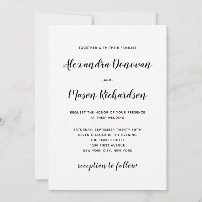 Modern Script | Minimalist Black and White Wedding Invitation (Front)