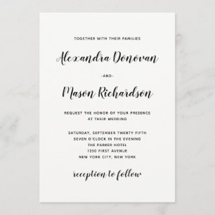 Modern Script   Minimalist Black and White Wedding Invitation