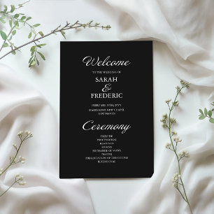 Modern Script Minimalist Black Wedding Program
