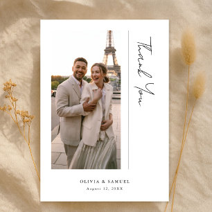 Modern Script Minimalist Destination Wedding Photo Thank You Card