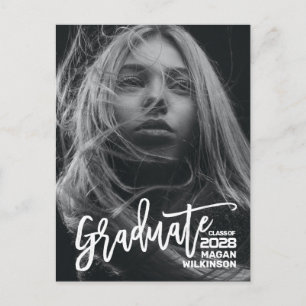 Modern Script Minimalist Full Photo Graduation Invitation Postcard
