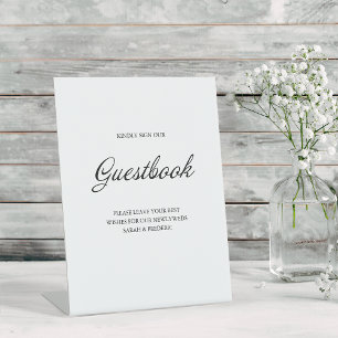 Modern Script Minimalist Guestbook White Wedding Pedestal Sign