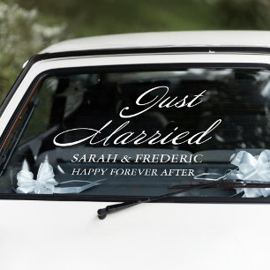 Modern Script Minimalist Just Married Wedding Window Cling