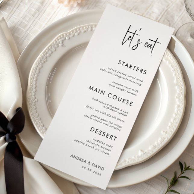 Modern Script Minimalist Let's Eat White Wedding   Menu (Creator Uploaded)