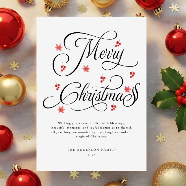 Modern  Script Minimalist Merry Christmas Holiday Card (Creator Uploaded)