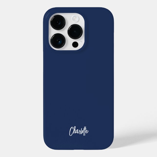 Modern Script Minimalist Navy Blue Personalised Case-Mate iPhone Case (Back)