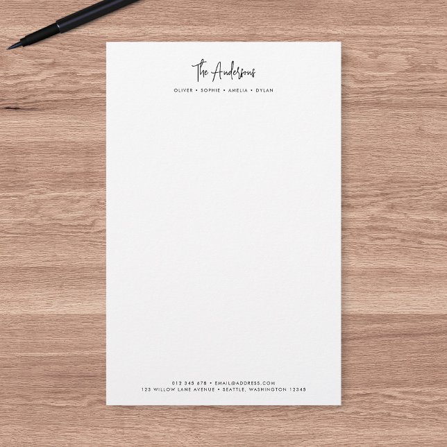 Modern Script Minimalist Personalised Family Name Stationery (Creator Uploaded)