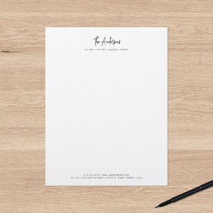 Modern Script Minimalist Personalized Family Name Custom Letterhead
